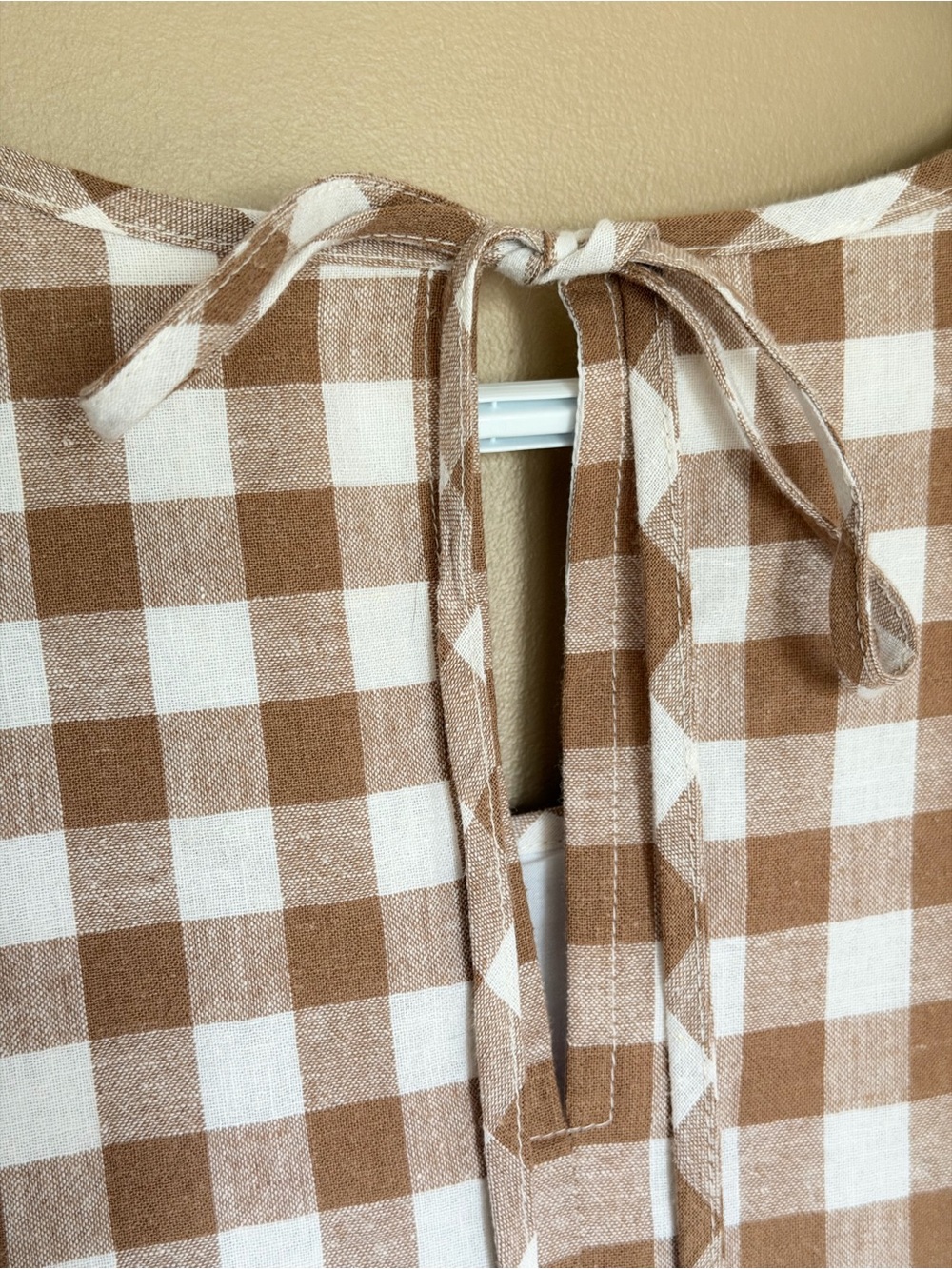 Women’s Brown Gingham Midi Dress with Puff Sleeves Cottagecore - Picture 6 of 8